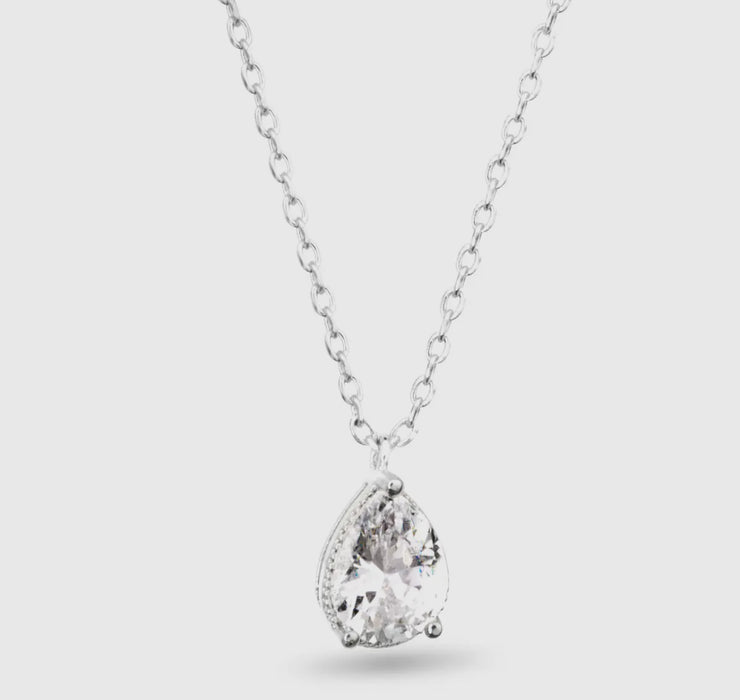 Pear Shaped CZ Solitaire Necklace - 2 Colors!