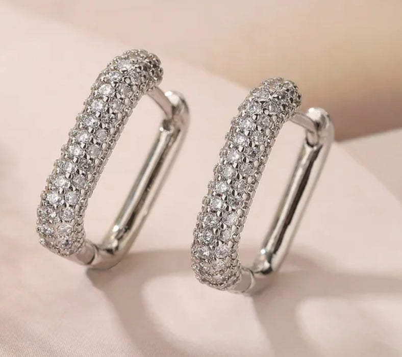 Stainless Steel Zircon Square Hoop Earrings