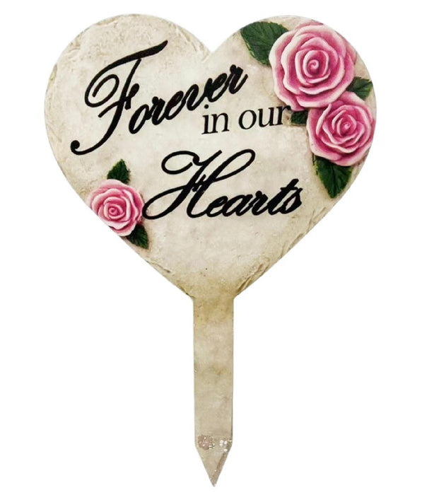 Pink Roses Stone Look Heart Stake 18"x11"