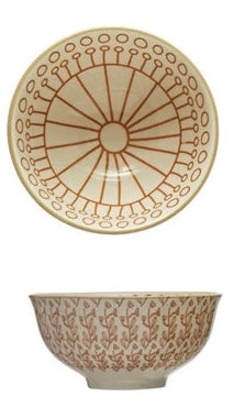 Stoneware Patterned Bowl - 4 Colors!