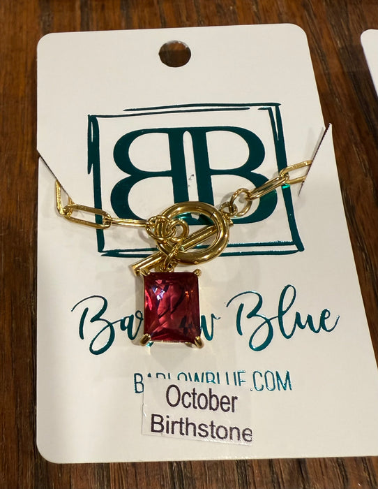 Large Emerald Cut Birthstone Necklace with Paperclip Chain and Toggle Clasp.  18” Long.