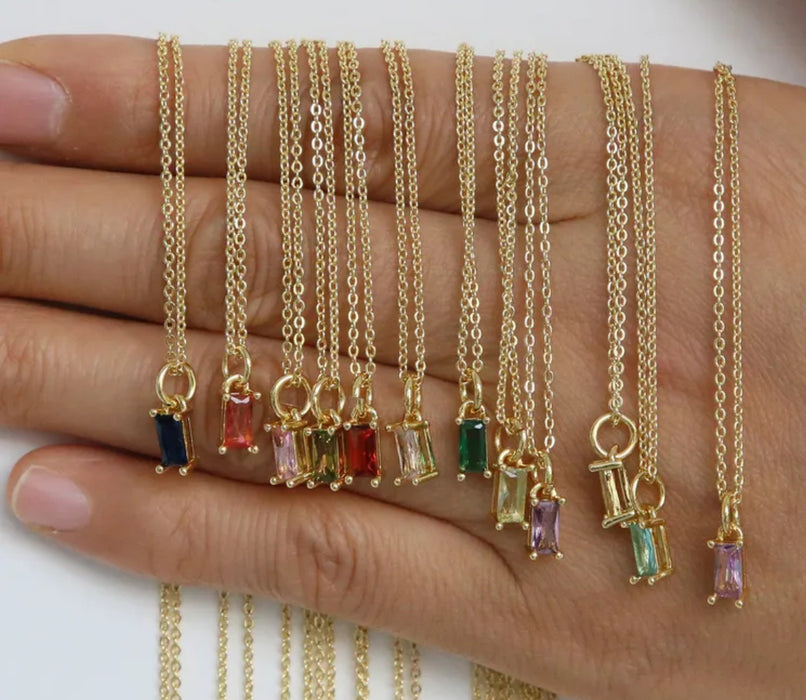 Dainty Rectangle Birthstone Necklace