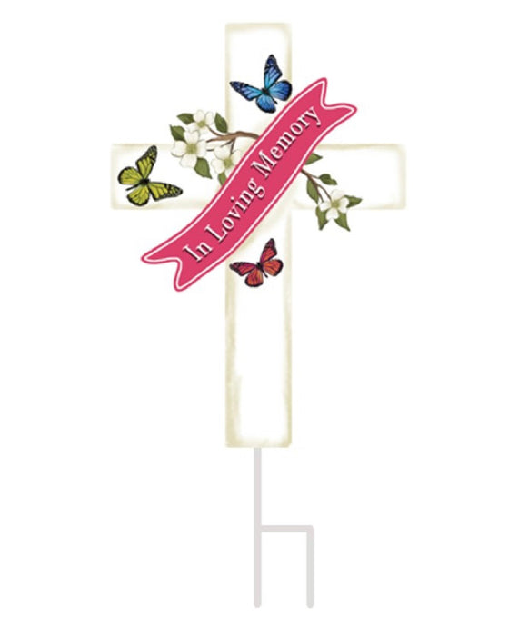 In Loving Memory Cross Stake w/Butterflies 24"x12"