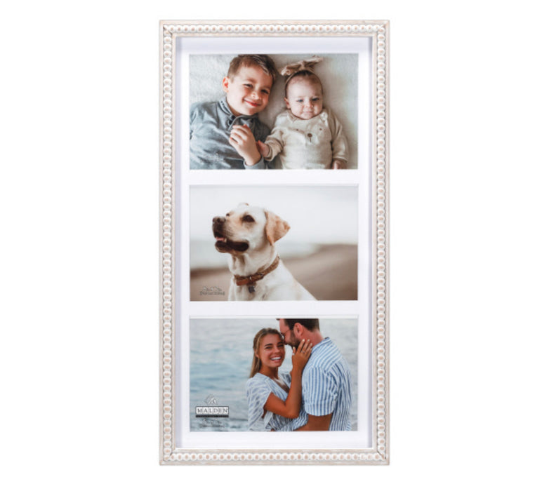Whitewash Beaded 3 Opening (5x7) Picture Frame