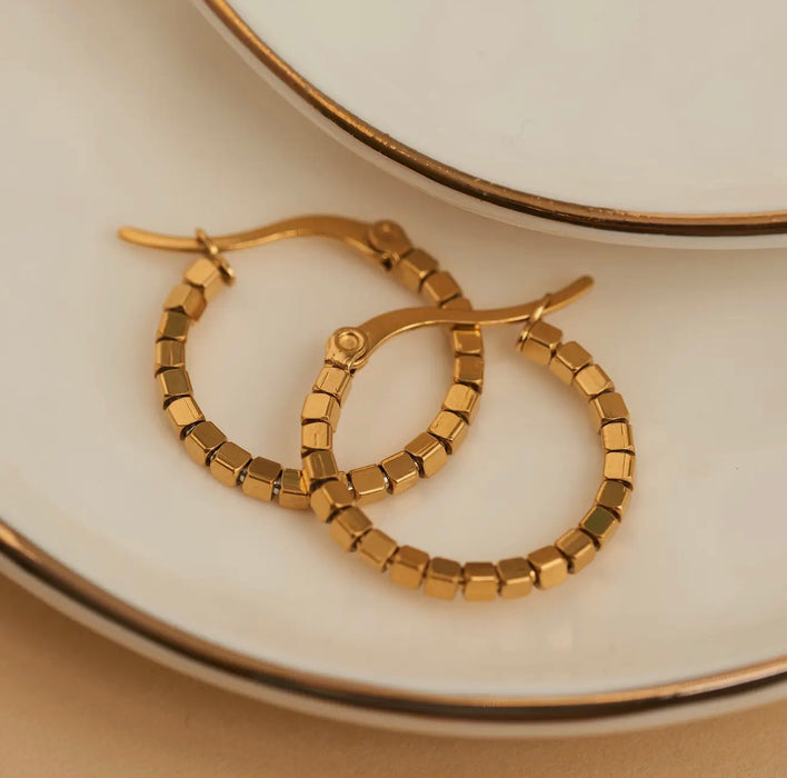 Narelle Waterproof Square Beaded Hoop Earrings - Gold