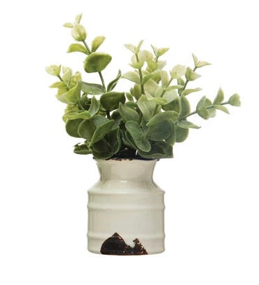 Faux Plant in Stoneware Pot, Distressed White Finish- 4 Styles