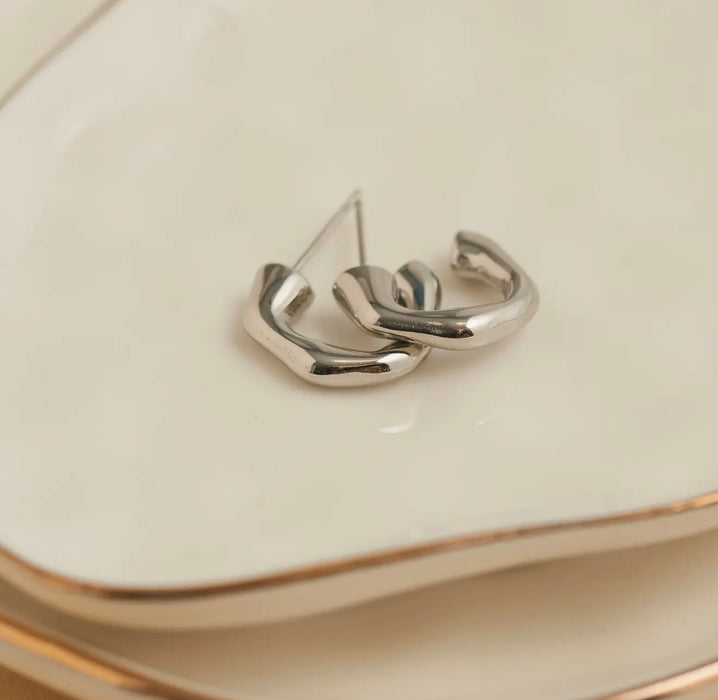 Narelle Waterproof Bamboo C-Hoop Earrings - Silver
