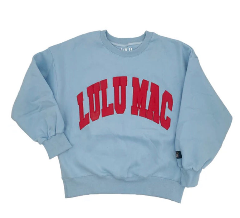 Adult Lulu Mac Sweatshirt Light Blue with Red Embroidery