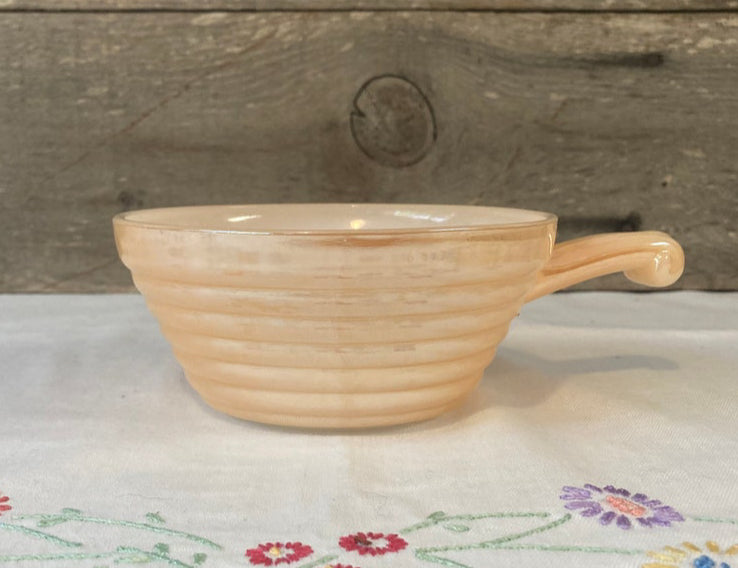 Vintage Fire King Ovenware Bowls with Handle.  Peach Lustre.  Sold Individually.