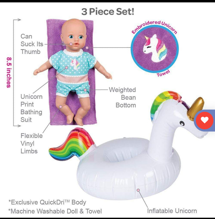 Adora SplashTime Baby Doll, Doll Clothes, Unicorn Float & Baby Bath Towel - Magical Unicorn