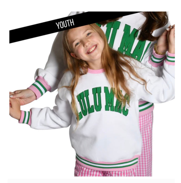 YOUTH Lulu Mac Sweatshirt White with Green Embroidery Social Society
