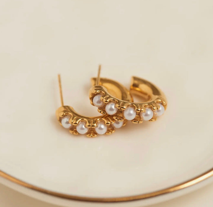 Narelle Waterproof Pearl C-Hoop Earrings - Gold