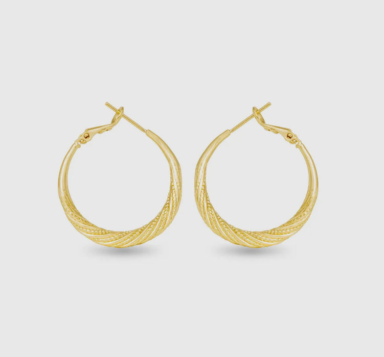 Ivy Gold Twisted Textured Hoop Earrings