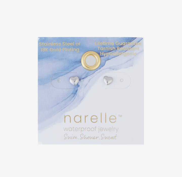 Narelle Waterproof Puffy Heart Stud Earrings - Silver