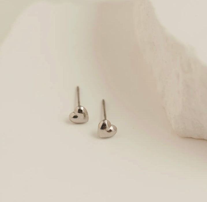 Narelle Waterproof Puffy Heart Stud Earrings - Silver