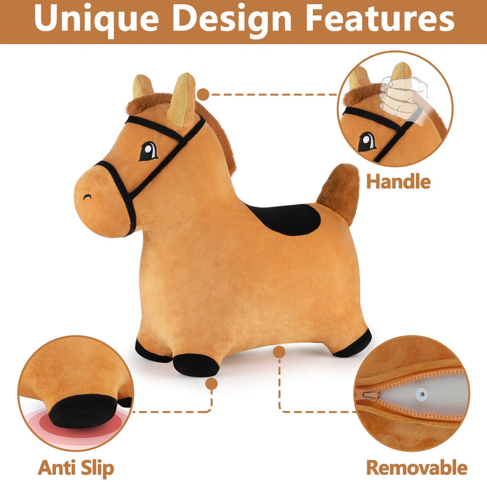 Inflatable Brown Bouncy Horse Ride On for Toddlers.