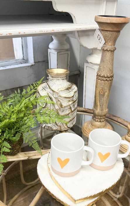 Natural Wood Candlestick with Beaded Detail by Mary Square.  16” x 4”