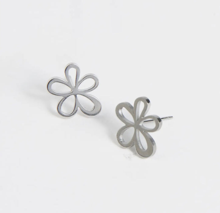 Narelle Waterproof Flower Stud Earrings - Silver