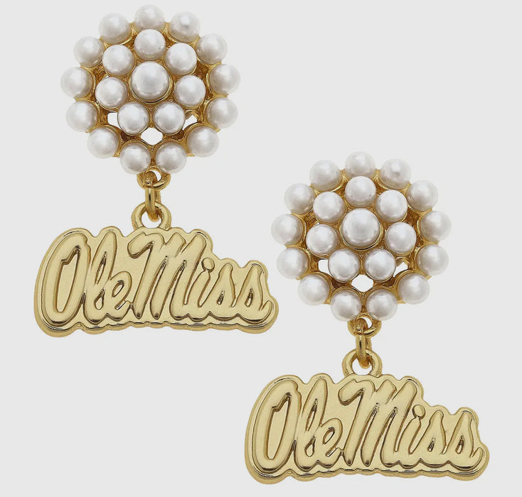 Ole Miss Rebels Pearl Cluster 24K Earrings