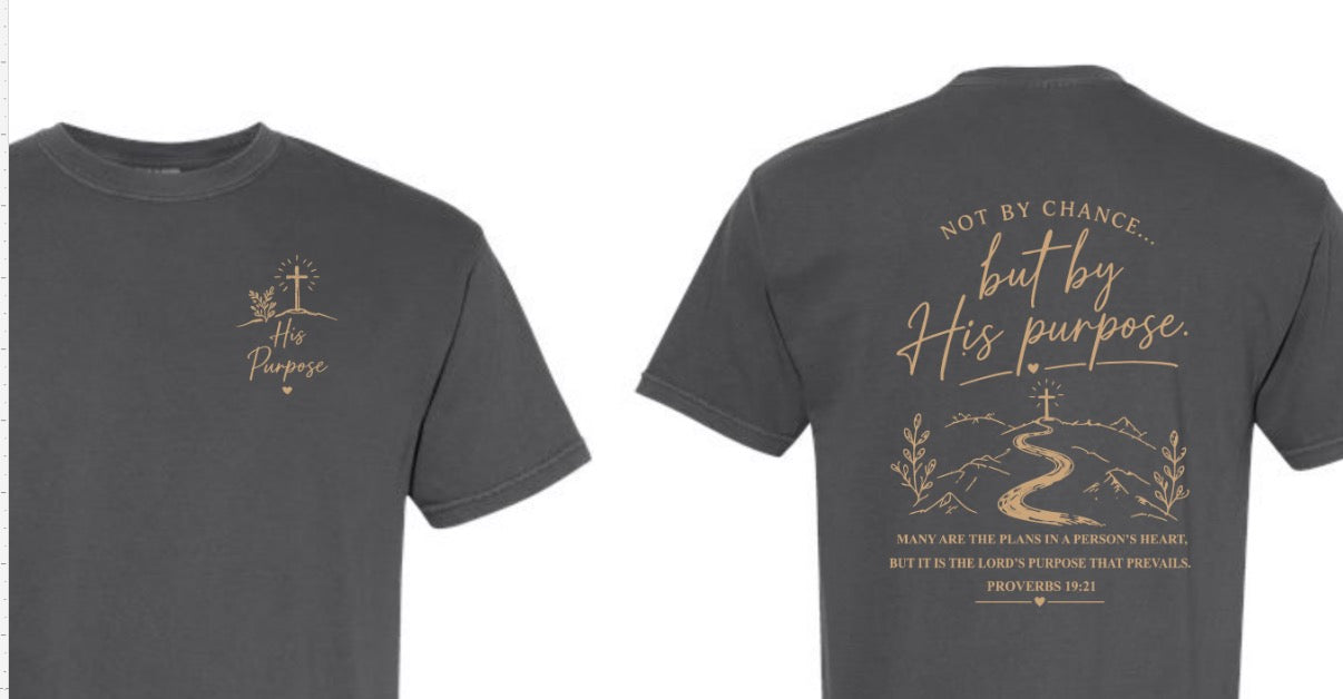 HIS PURPOSE Tees with Gold Design.  Comfort Colors Tees.  Fundraiser for Ella Pender.