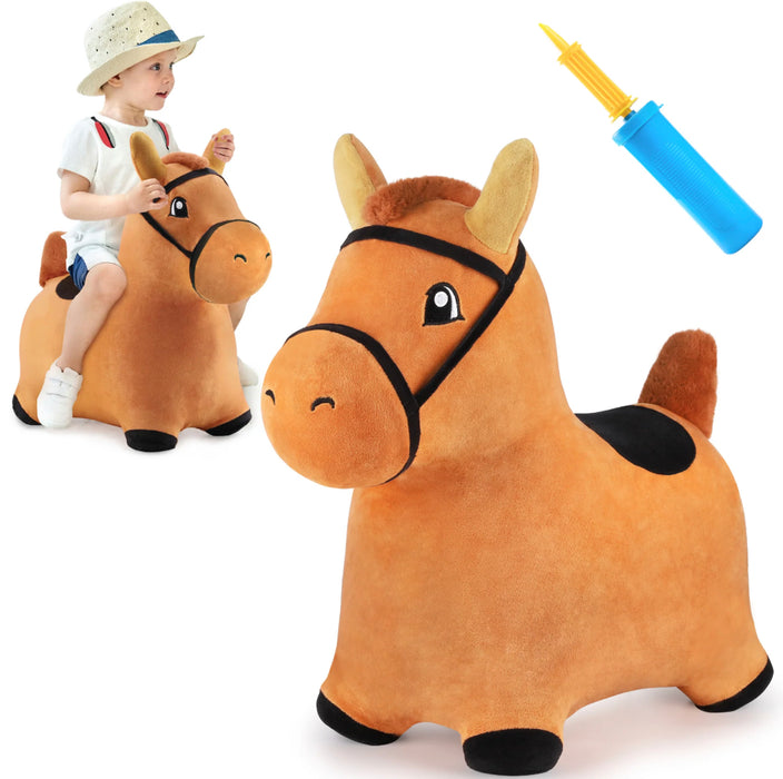 Inflatable Brown Bouncy Horse Ride On for Toddlers.