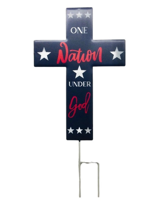 Blue One Nation Under God Cross Stake 18"x11"