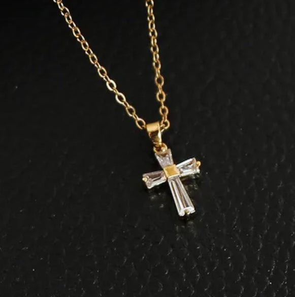 The “Steadfast Sparkle” Baguette Cross Necklace