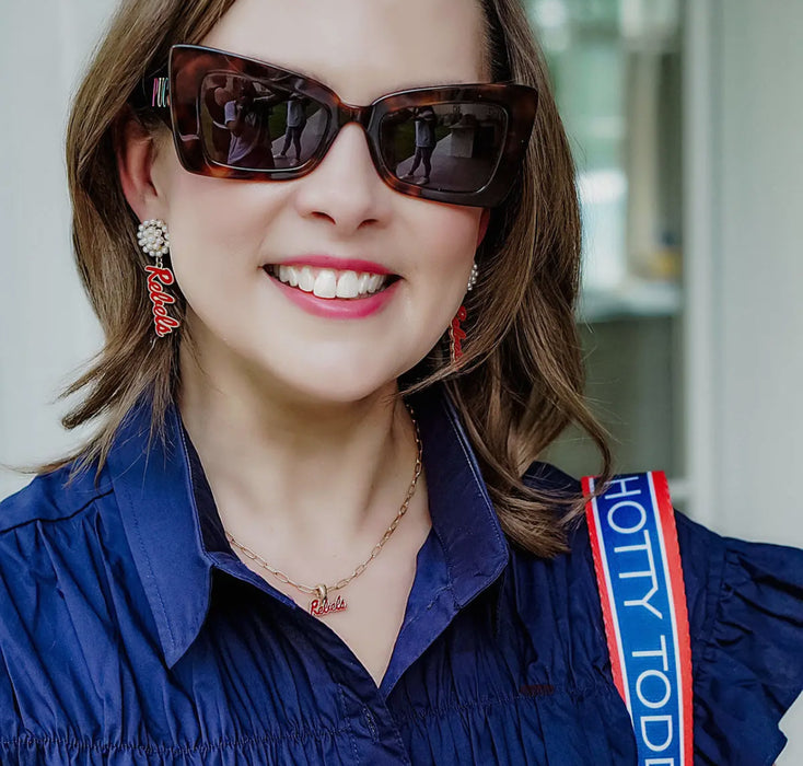 Ole Miss Rebels Pearl Cluster Enamel Drop Earrings