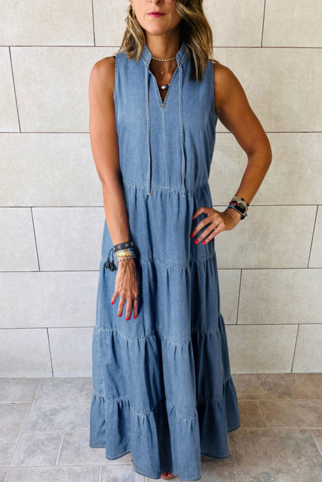 PREORDER Chambray Maxi Dress.  AS-AXL. Allow 3 weeks to come in.  Get a 25% OFF discount for preordering!  Deadline to preorder is 2/16/25.