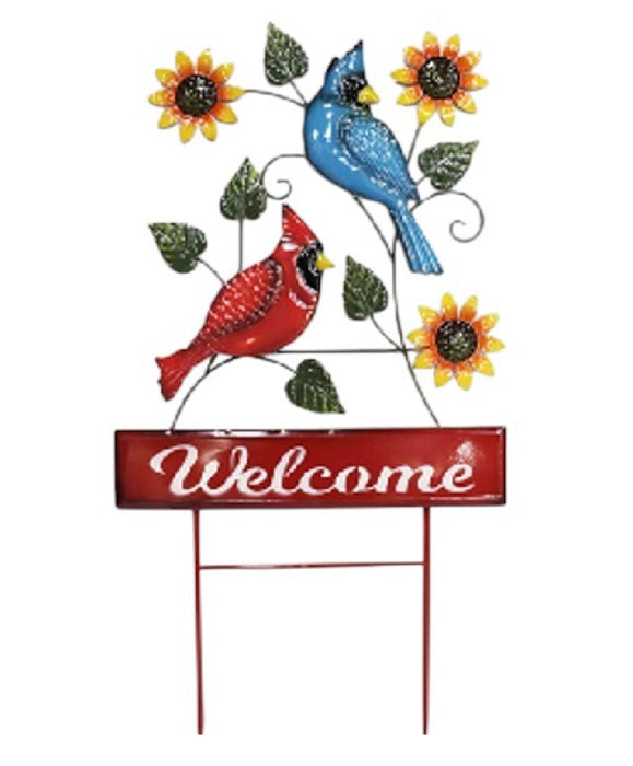 Cardinal and Blue Bird Welcome Sign on Two Poles 36"x20" ⚠️ Oversized Item.  Store Pick Up Only! No Shipping.