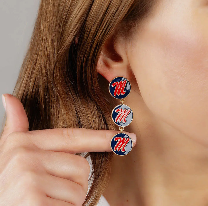 Ole Miss Rebels Triple Drop Enamel Earrings