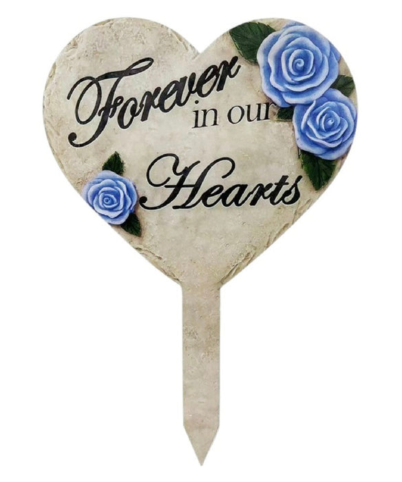Blue Roses Stone Look Heart Stake 18"x11"