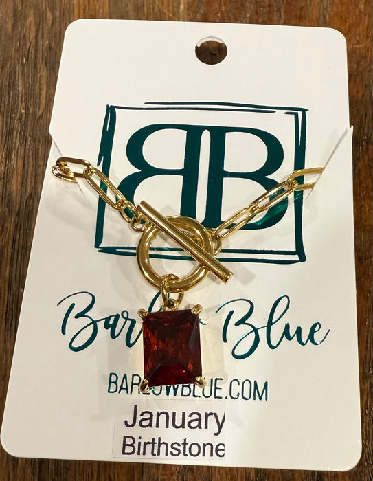 Large Emerald Cut Birthstone Necklace with Paperclip Chain and Toggle Clasp.  18” Long.