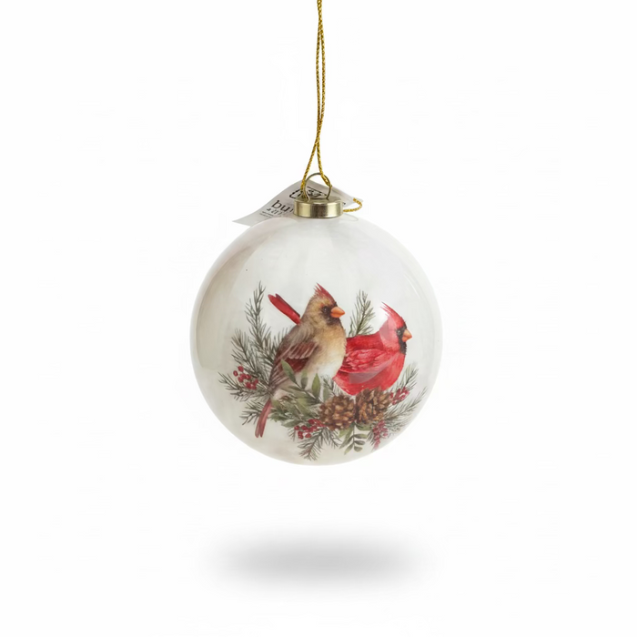 3" Ivory Cardinal Christmas Round Ornaments