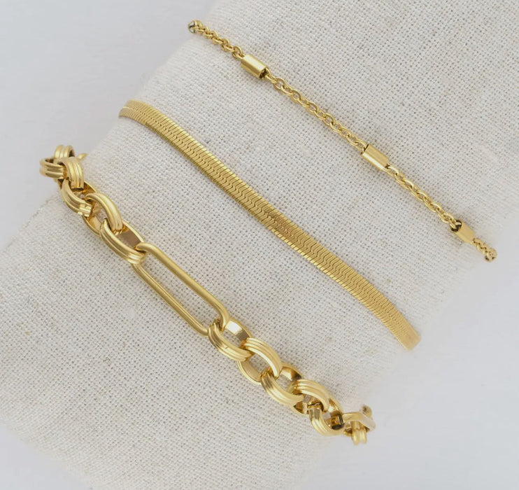 Waterproof Gold Snake Chain Bracelet Set
