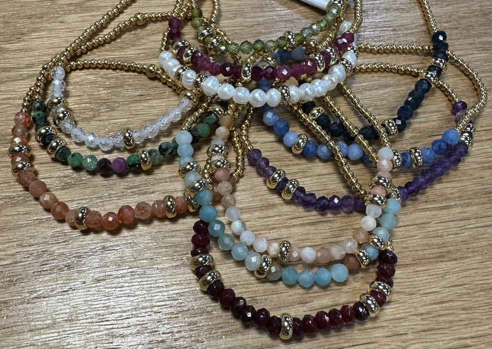 Various Gemstone & Gold Bead Bracelets.  High Quality Non Tarnish Beads.  Perfect for Stacking.