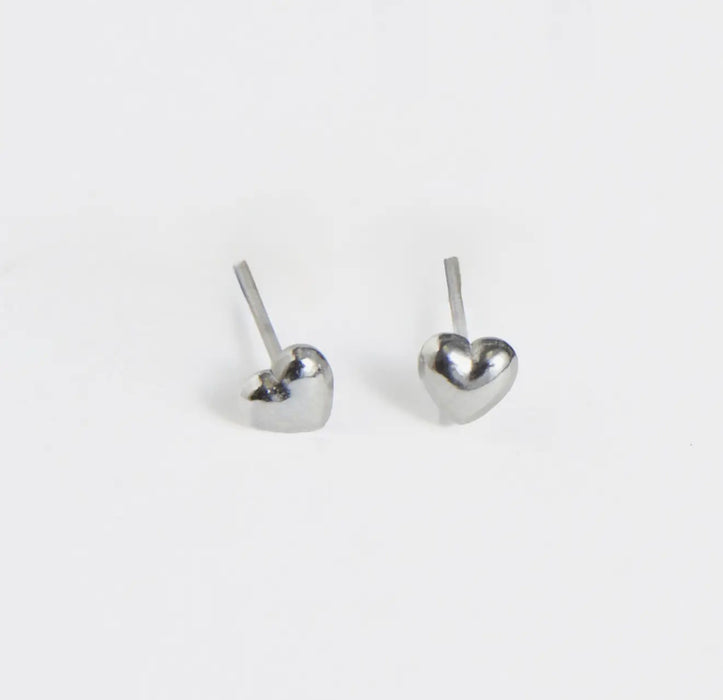 Narelle Waterproof Puffy Heart Stud Earrings - Silver