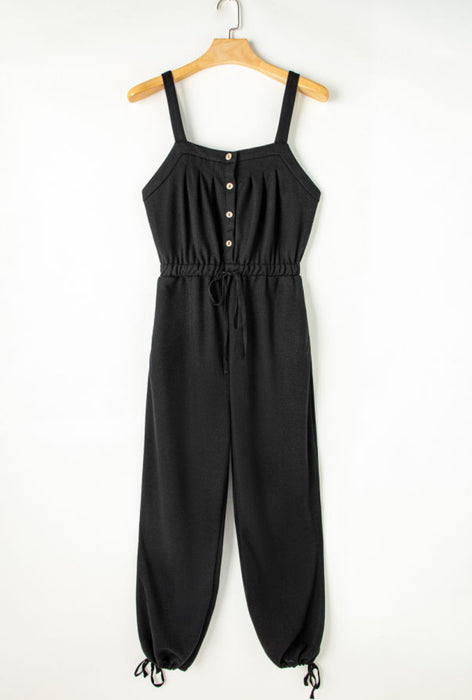 PREORDER Black Textured Drawstring Jumpsuit.  AS-AXL. Allow 3 weeks to come in.  Get a 25% OFF discount for preordering!  Deadline to preorder is 2/16/25.