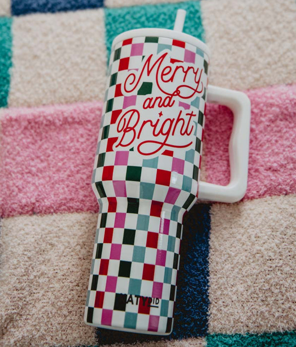 Merry & Bright Checkered Tumbler with Handle