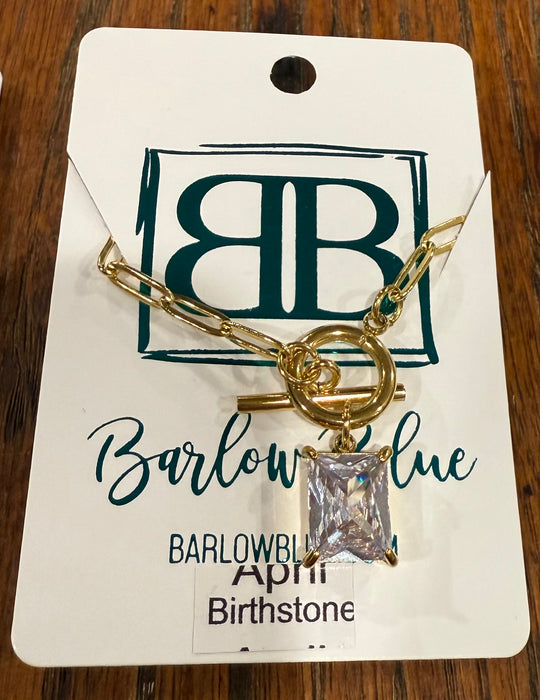 Large Emerald Cut Birthstone Necklace with Paperclip Chain and Toggle Clasp.  18” Long.