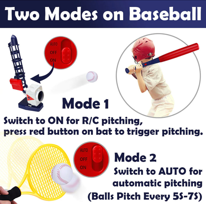 2 in 1 Baseball & Tennis Pitching Machine Active Training Toys Set for Kids.