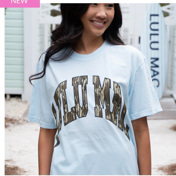 ADULT Lulu Mac Bottomland Camo Tees on Comfort Colors.  XS-3x.