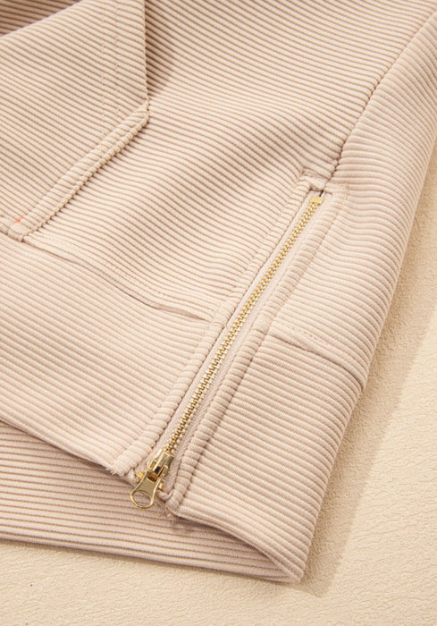 Half Zip Knit Short Set with Gold Zipper.  2 Piece Set Available in Black & Beige.