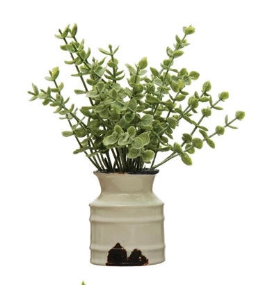 Faux Plant in Stoneware Pot, Distressed White Finish- 4 Styles