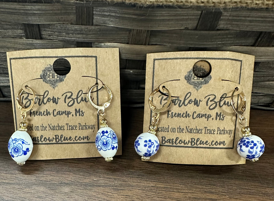 Blue & White Floral Earrings - 2 Styles!