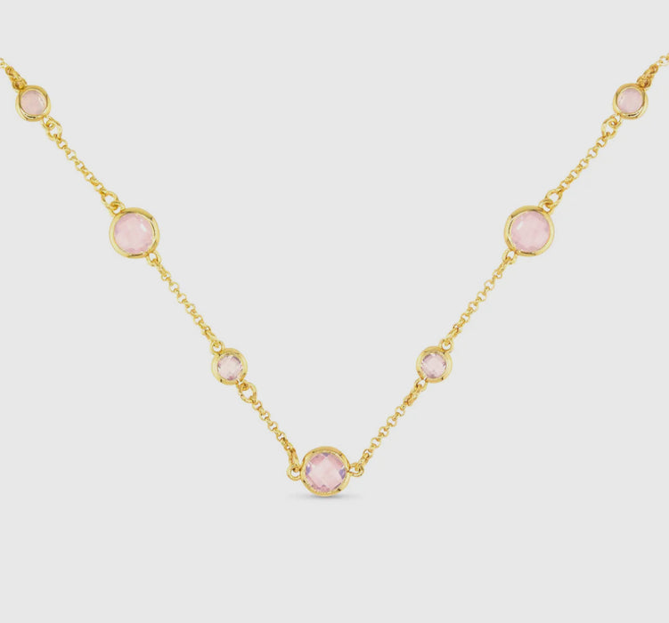 Gold CZ Pink Faceted Necklace