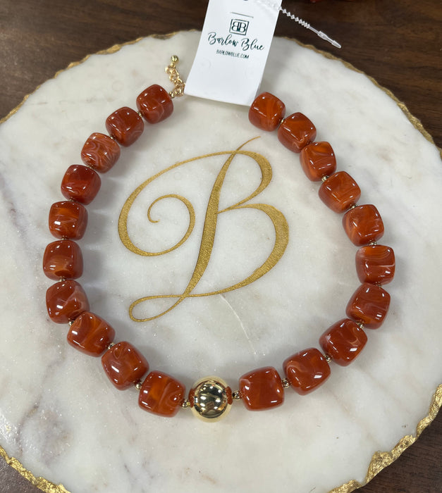 Auburn Beaded Necklace with Gold Ball in the Center