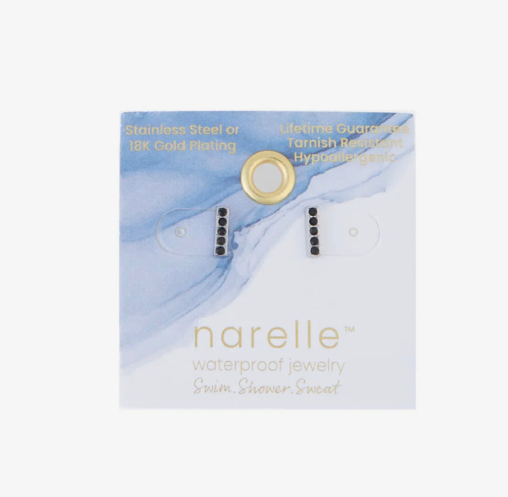 Narelle Waterproof Gem Bar Stud Earrings - Silver/Black