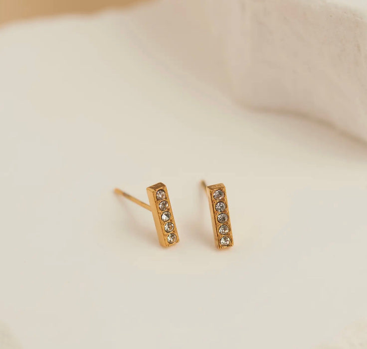 Narelle Waterproof Gem Bar Stud Earrings - Gold/Clear