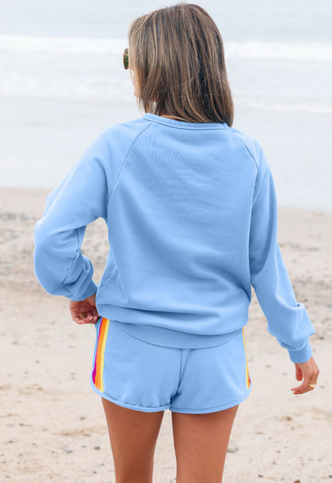 Striped Crew Neck Sweatshirt & Shorts Set.  Available in Pink & Blue.